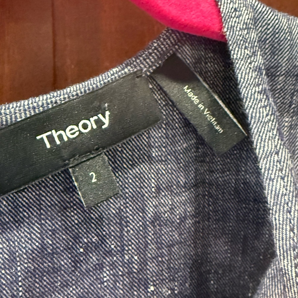 Theory EUC Sz 2 Sleeveless High-Low Hem Mini Dress in Heather Gray Blue (0741) - Picture 3 of 9